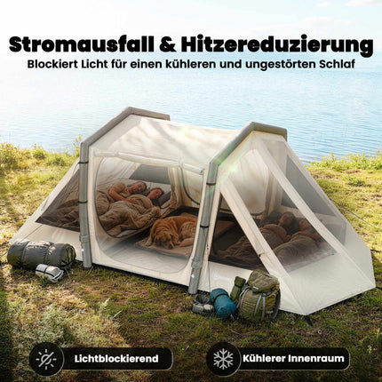 Inflatable Camping Tent, 3 Rooms, Darkened Bedroom, Waterproof