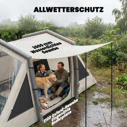 Inflatable Camping Tent, 3 Rooms, Darkened Bedroom, Waterproof