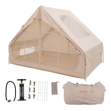 Aufblasbares Campingzelt, 4 Personen, Pumpe, Wasserdicht, Oberlicht