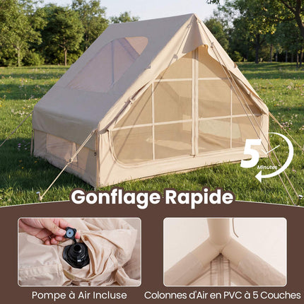 Aufblasbares Campingzelt, 4 Personen, Pumpe, Wasserdicht, Oberlicht