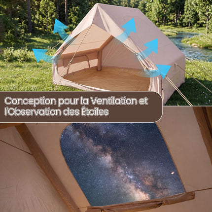 Aufblasbares Campingzelt, 4 Personen, Pumpe, Wasserdicht, Oberlicht