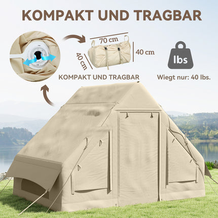 Opblaasbare kampeertent Opblaasbare tent met raam, deur voor 3 personen Familietent met opbergtas, luchtpomp Oxford waterdicht en winddicht Glamping-tent voor 4 seizoenen