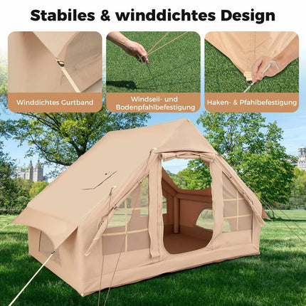 Aufblasbares Campingzelt für 4-6 Personen, 4 Netzfenster