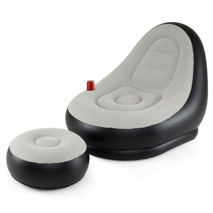 Aufblasbarer Sessel mit Hocker, Velours-Oberfläche, Getränkehalter