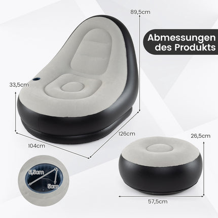 Aufblasbarer Sessel mit Hocker, Velours-Oberfläche, Getränkehalter