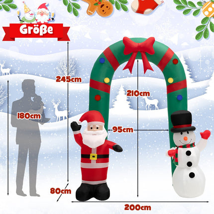 Aufblasbarer Weihnachtsbogen mit Weihnachtsmann & Schneemann, 245 cm