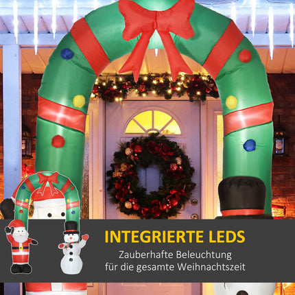 Aufblasbarer Weihnachtsbogen mit Weihnachtsmann, Schneemann, LED-Beleuchtung