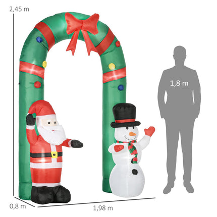 Aufblasbarer Weihnachtsbogen mit Weihnachtsmann, Schneemann, LED-Beleuchtung
