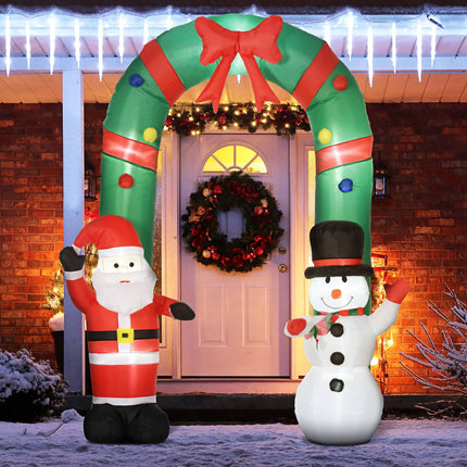 Aufblasbarer Weihnachtsbogen mit Weihnachtsmann, Schneemann, LED-Beleuchtung