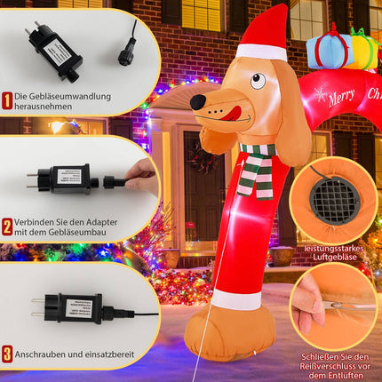 Aufblasbarer Weihnachts-Dackel-Bogen mit LEDs, 242 cm