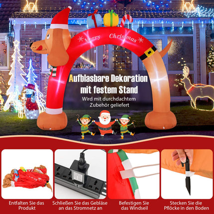 Aufblasbarer Weihnachts-Dackel-Bogen mit LEDs, 242 cm