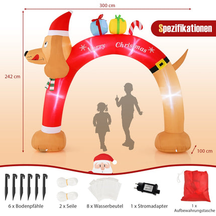 Aufblasbarer Weihnachts-Dackel-Bogen mit LEDs, 242 cm