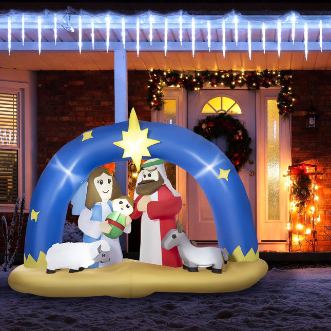 Aufblasbare Weihnachtskrippe – blau/brauner LED-Bogen, 157 cm