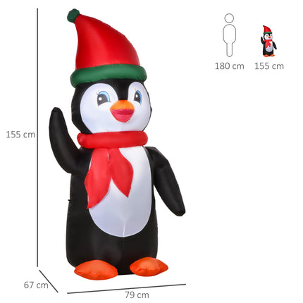 Inflatable Christmas Penguin 155 cm with 3 LED Lights, Scarf Design, IP44