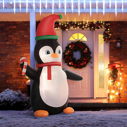Nafukovací vánoční tučňák, 2.5m, 3 LED světla