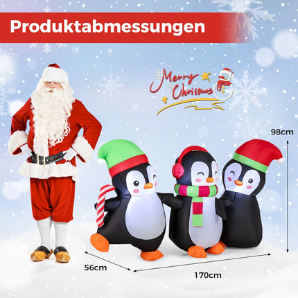 Aufblasbare Weihnachts-Pinguin-Familie, LED-Beleuchtung, 170 cm