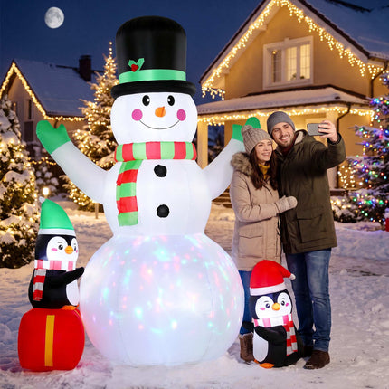 Inflatable Christmas Snowman 243 cm with Penguins, LED Lights, Music