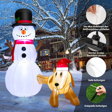 Inflatable Christmas Snowman with Dog, 180 cm, LED Lights
