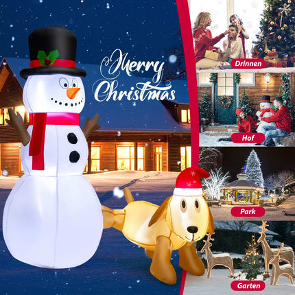 Inflatable Christmas Snowman with Dog, 180 cm, LED Lights