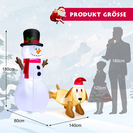 Inflatable Christmas Snowman with Dog, 180 cm, LED Lights