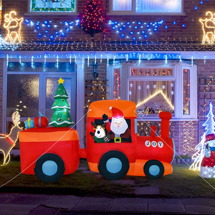 Aufblasbarer Weihnachtszug mit LED-Weihnachtsmann und Rentier für Draußen