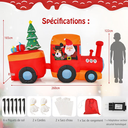 Aufblasbarer Weihnachtszug mit LED-Weihnachtsmann und Rentier für Draußen