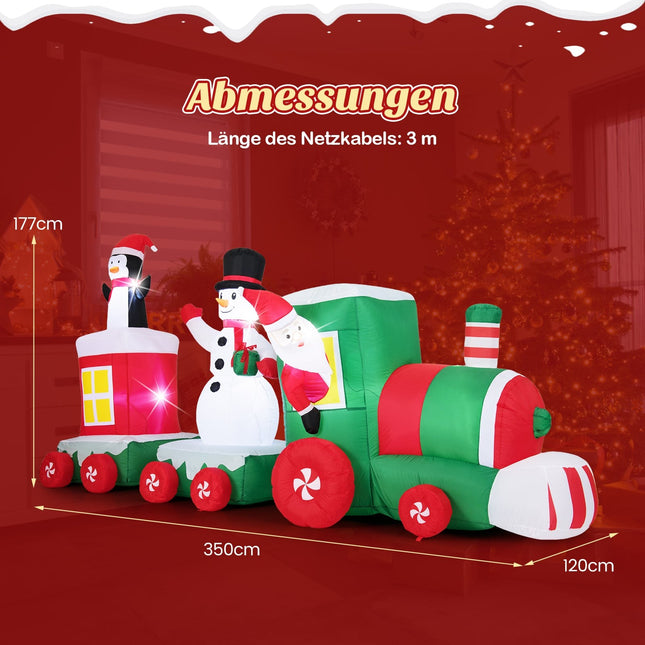 Aufblasbarer Weihnachtszug mit Weihnachtsmann, Schneemann und Pinguin
