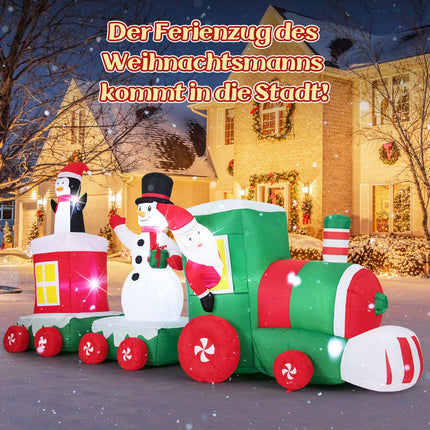 Aufblasbarer Weihnachtszug mit Weihnachtsmann, Schneemann und Pinguin