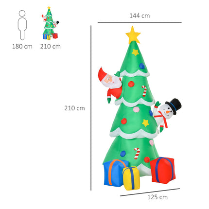 Aufblasbarer 210cm Weihnachtsbaum mit LED Weihnachtsmann und Schneemann