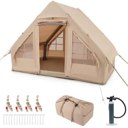 Tente de camping gonflable en coton pour 4 à 6 personnes avec pompe et tente de plage à 7 fenêtres