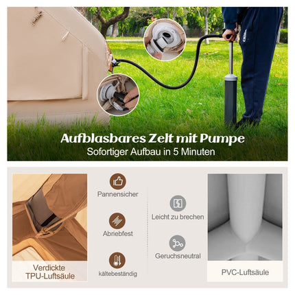 Tente de camping gonflable en coton pour 4 à 6 personnes avec pompe et tente de plage à 7 fenêtres