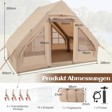 Tente de camping gonflable en coton pour 4 à 6 personnes avec pompe et tente de plage à 7 fenêtres