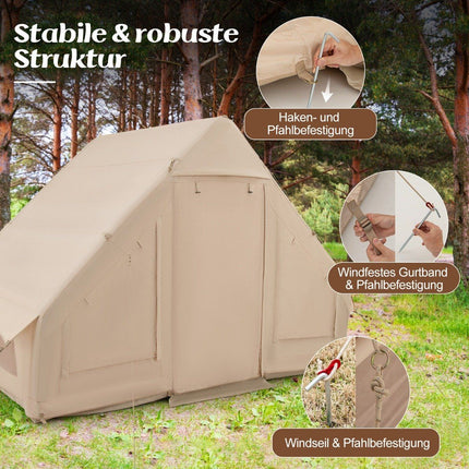 Tente de camping gonflable en coton pour 4 à 6 personnes avec pompe et tente de plage à 7 fenêtres