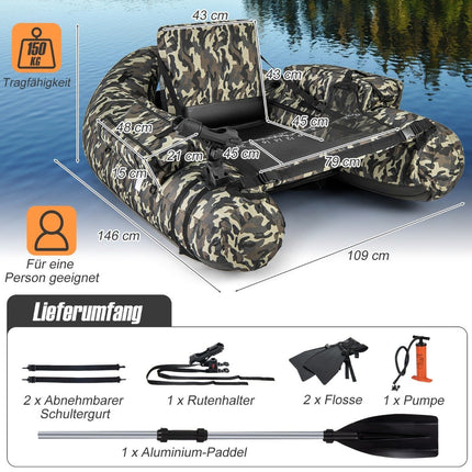 Schlauchboot mit Fischlineal &amp; Rutenhalter &amp; Paddel Fischerboot Camouflage