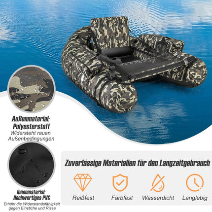 Schlauchboot mit Fischlineal &amp; Rutenhalter &amp; Paddel Fischerboot Camouflage