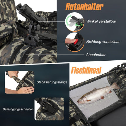 Schlauchboot mit Fischlineal &amp; Rutenhalter &amp; Paddel Fischerboot Camouflage
