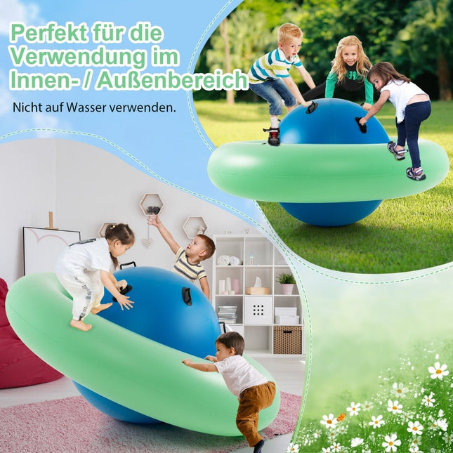 Aufblasbare Kuppelwippe für Kinder, 223,5 cm, rollende Wippe, Grün + Blau