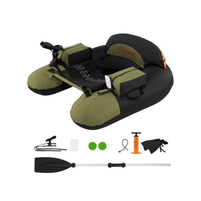 Aufblasbares Fischerboot mit Rutenhalter, Paddel, Flossen