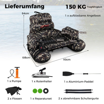 Schlauchboot zum Angeln mit Paddel & Rutenhalter, 150kg Tragkraft