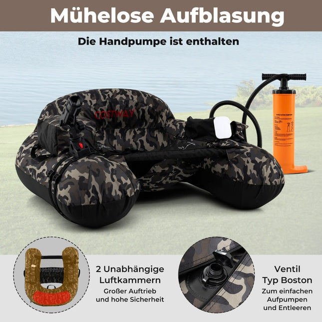 Aufblasbares Angelboot mit Rutenhalter und Paddel