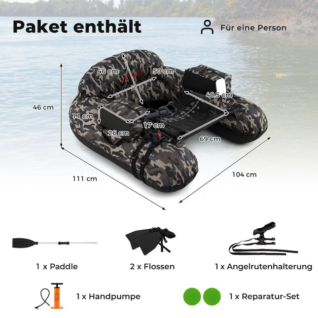 Aufblasbares Angelboot mit Rutenhalter und Paddel