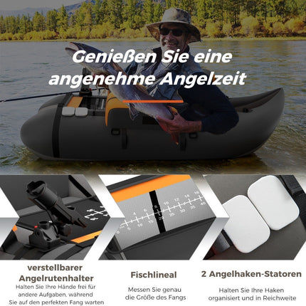 Aufblasbares Angel-Schlauchboot mit verstellbarer Rückenlehne, 135x109x54 cm, Grau