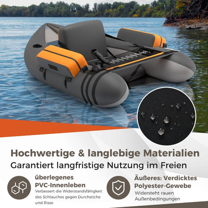 Aufblasbares Angel-Schlauchboot mit verstellbarer Rückenlehne, 135x109x54 cm, Grau