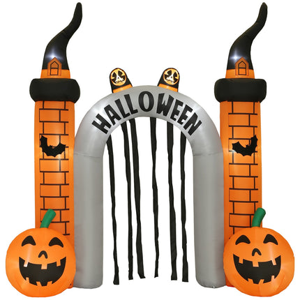 Aufblasbarer Halloween-Torweg, Kürbis-Design, LEDs, Erdspieße