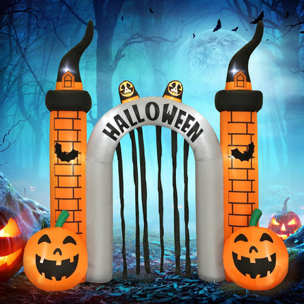 Aufblasbarer Halloween-Torweg, Kürbis-Design, LEDs, Erdspieße