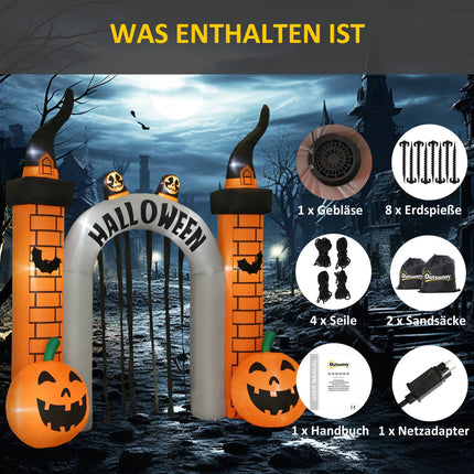 Aufblasbarer Halloween-Torweg, Kürbis-Design, LEDs, Erdspieße