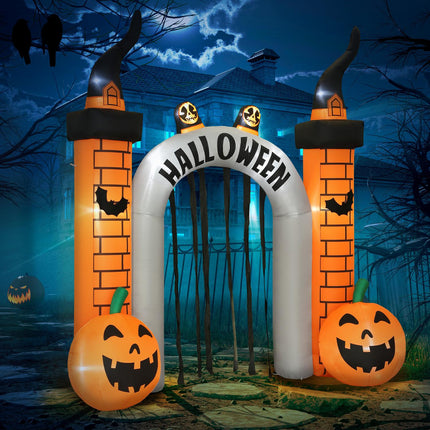 Aufblasbarer Halloween-Torweg, Kürbis-Design, LEDs, Erdspieße