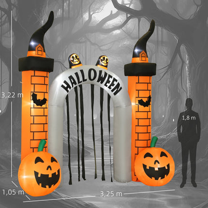 Aufblasbarer Halloween-Torweg, Kürbis-Design, LEDs, Erdspieße