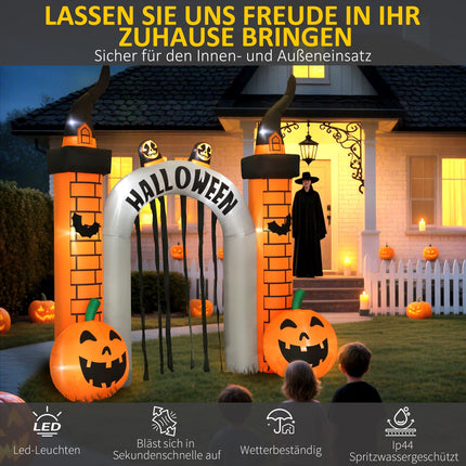 Aufblasbarer Halloween-Torweg, Kürbis-Design, LEDs, Erdspieße