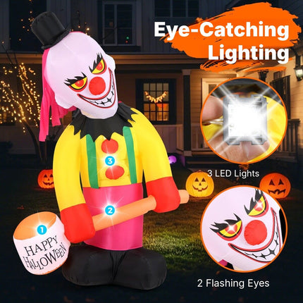 Inflatable Halloween Clown with LED Lights and Flashing Eyes, 180 x 240 cm